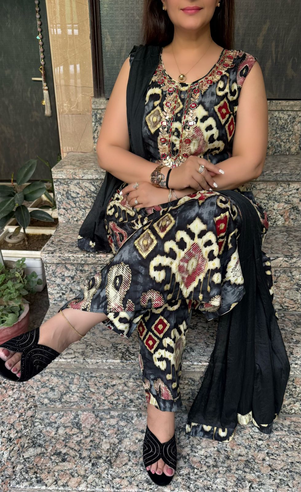 SDC-4786. Printed Rayon 3 Piece Kurti Set