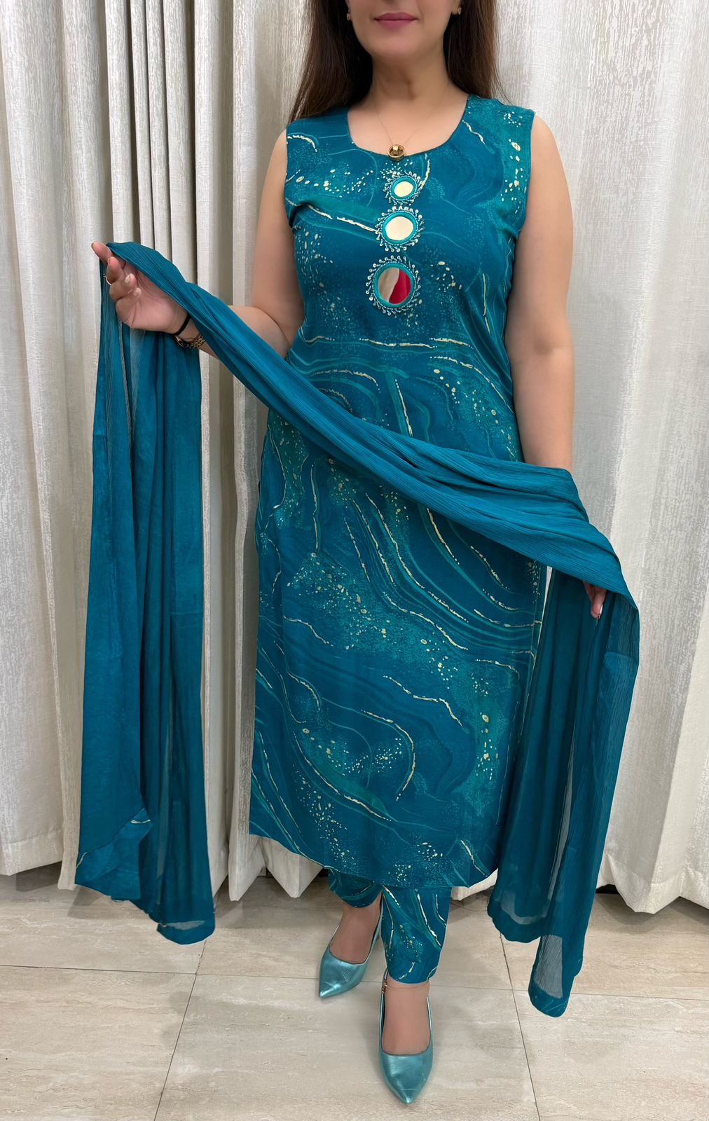 SDC-4789. Rayon 3 Piece kurti Set