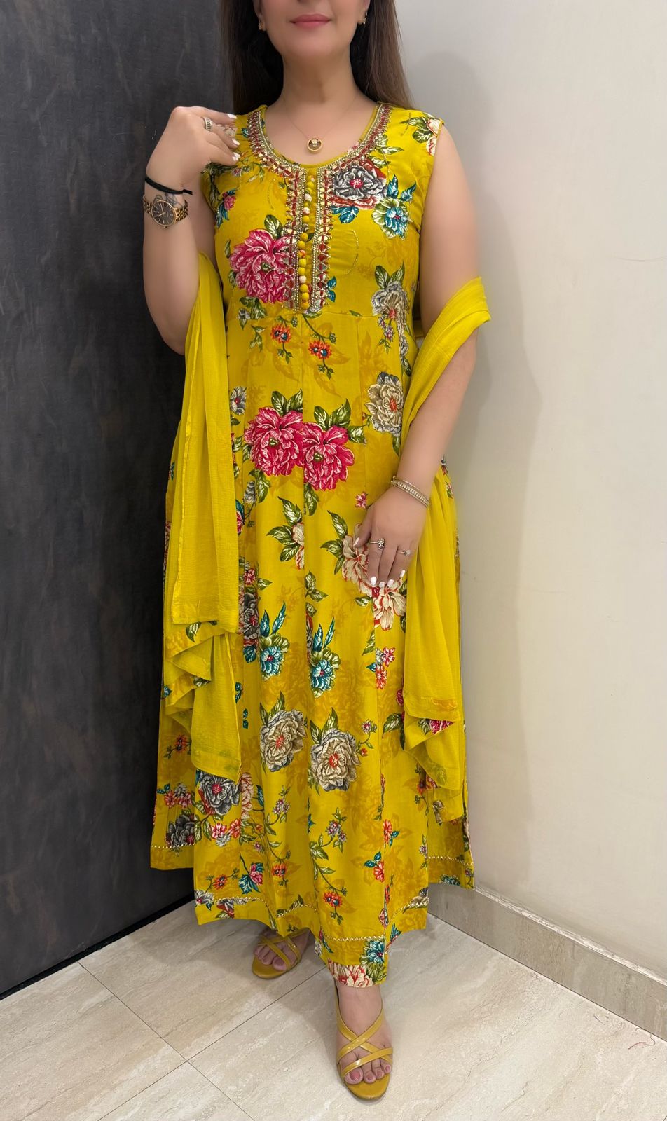 SDC-4793. Printed Rayon 3 Piece Anarkali Kurti Set