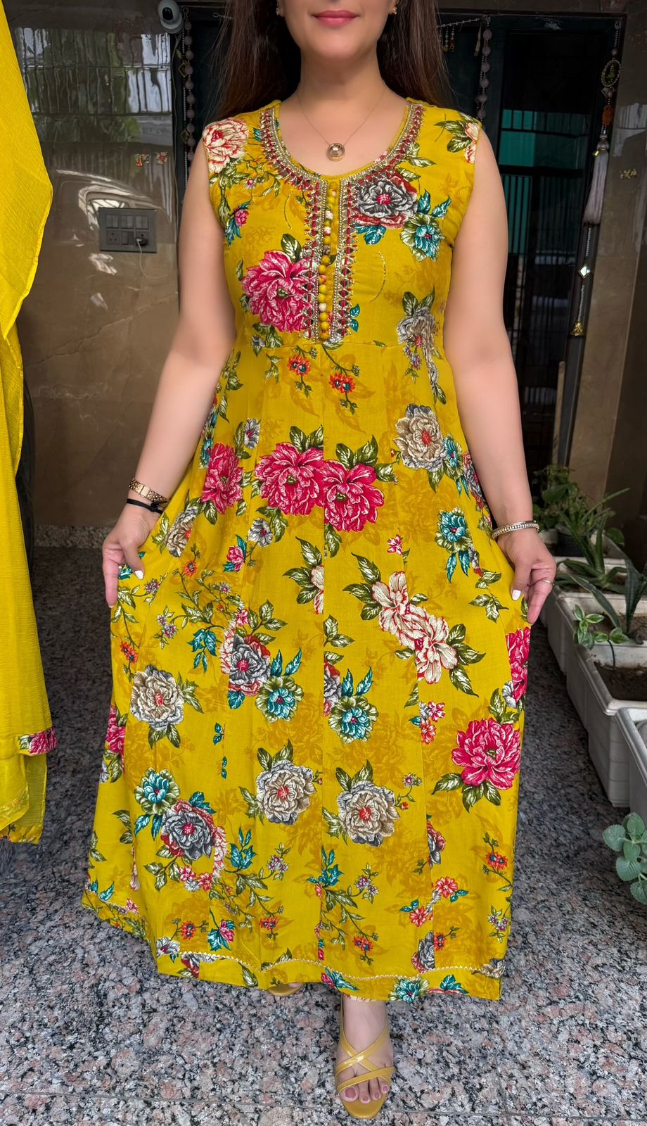 SDC-4793. Printed Rayon 3 Piece Anarkali Kurti Set