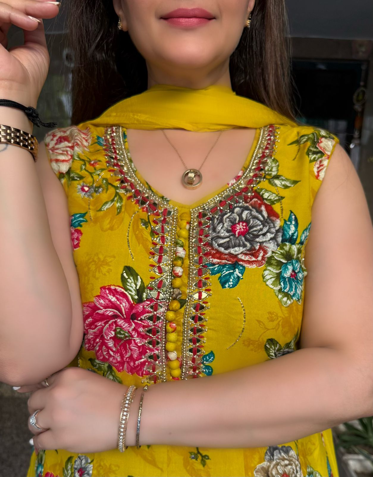 SDC-4793. Printed Rayon 3 Piece Anarkali Kurti Set