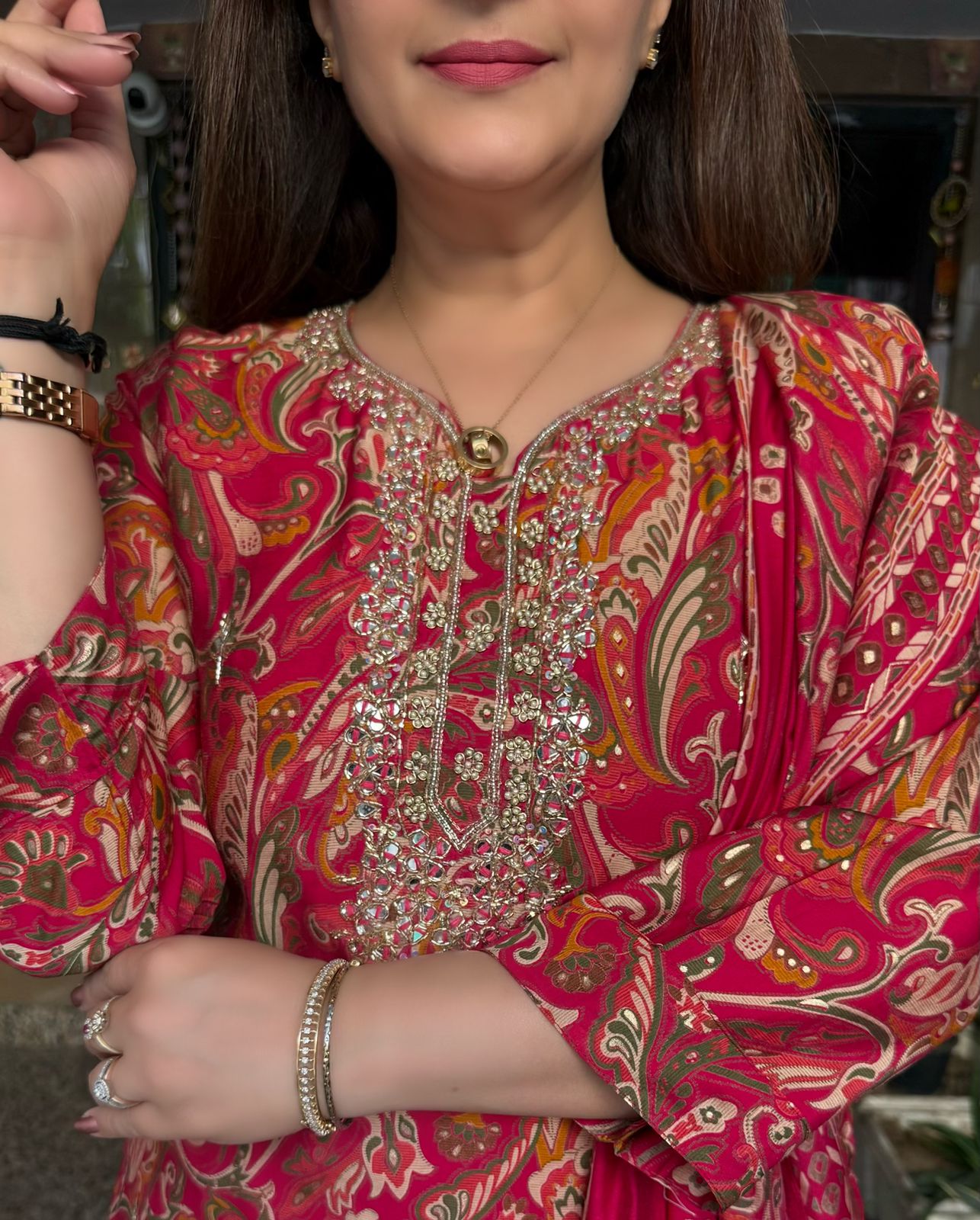 SDC-4799. Digital Print Muslin Lining Kurti Set