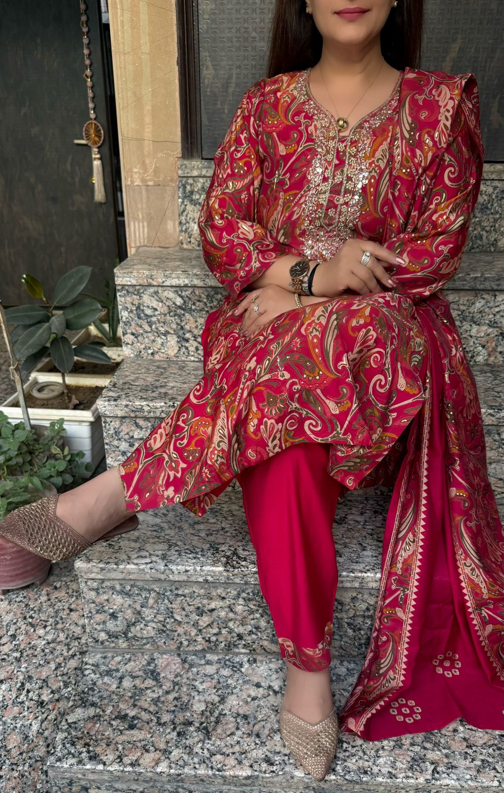 SDC-4799. Digital Print Muslin Lining Kurti Set