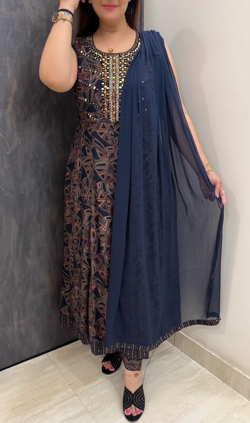 SDC-4816. Rayon 3 Piece Flared Kurti Set