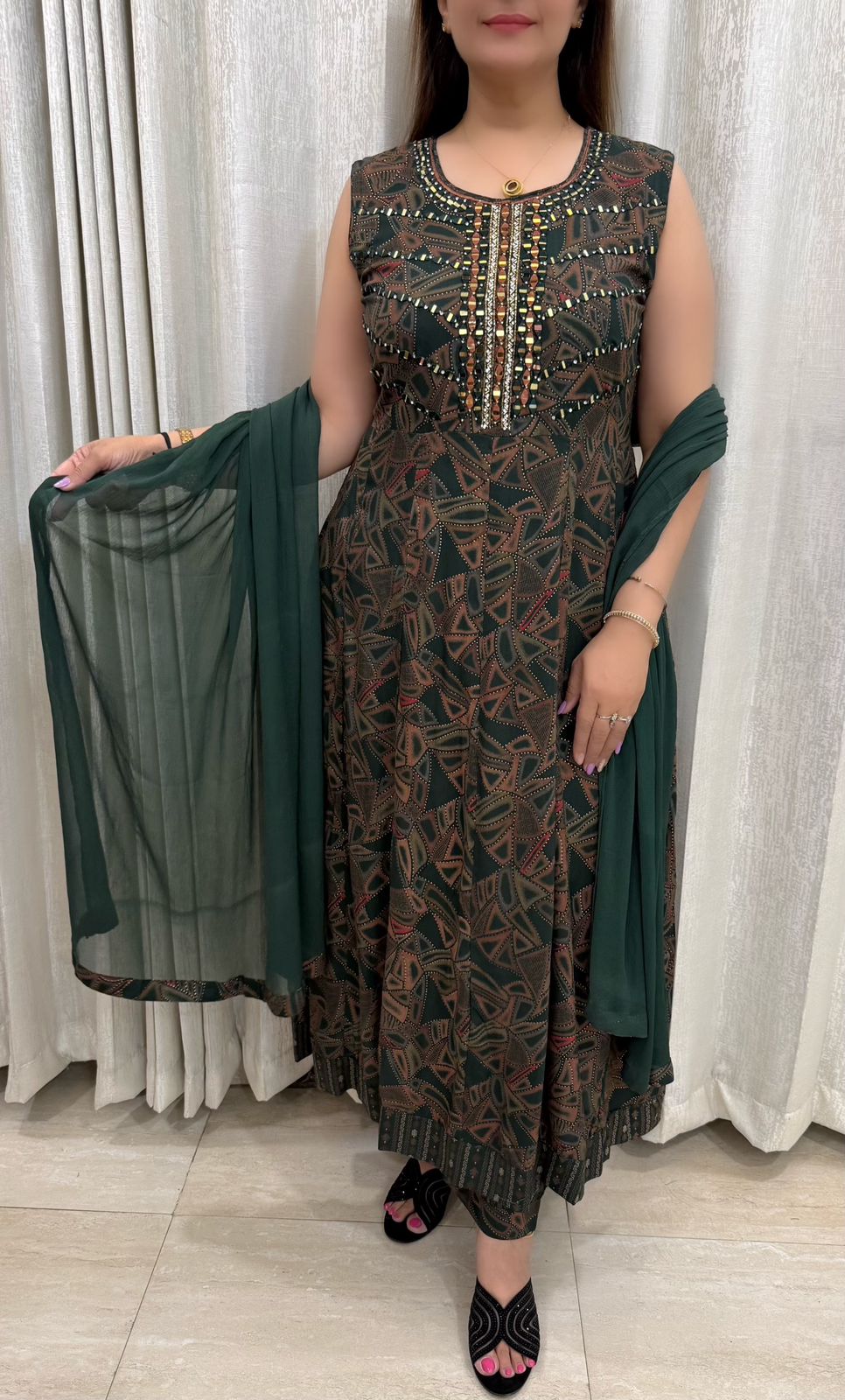 SDC-4818. Rayon 3 Piece Flared Kurti Set
