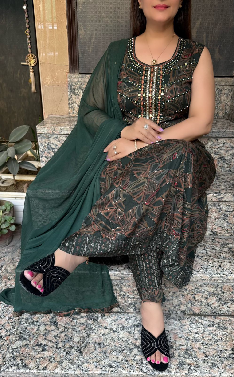 SDC-4818. Rayon 3 Piece Flared Kurti Set