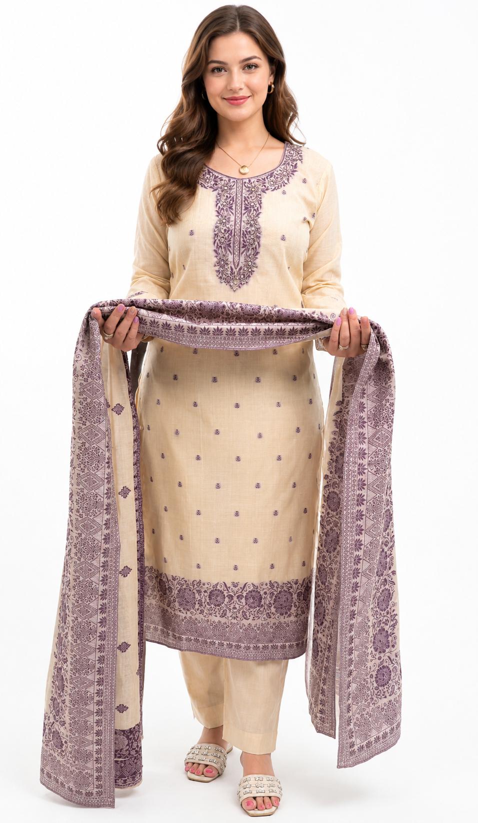 SDC-4827. Cotton Chanderi Silk 3 Piece Kurti Set