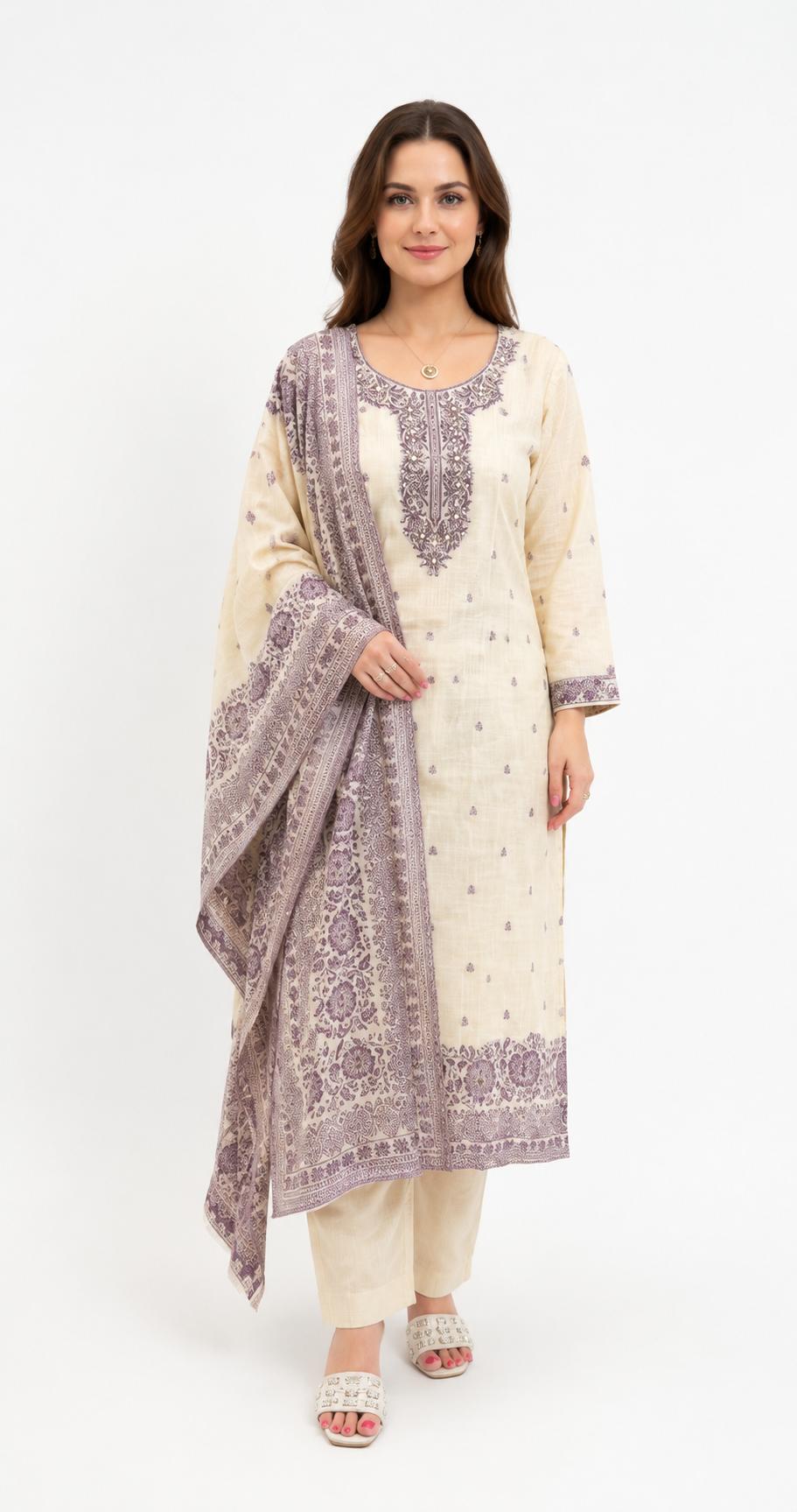 SDC-4827. Cotton Chanderi Silk 3 Piece Kurti Set