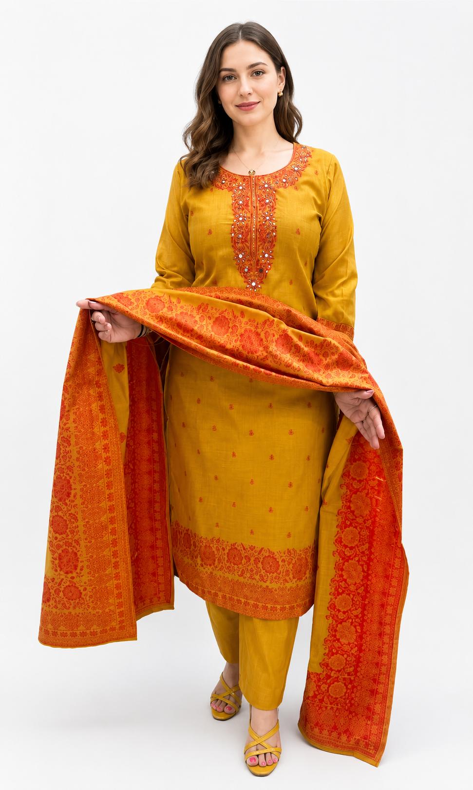 SDC-4828. Cotton Chanderi Silk 3 Piece Kurti Set