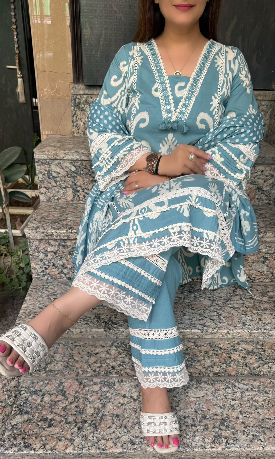 SDC-4835. Pure Mul Cotton 3 Piece Kurti Set