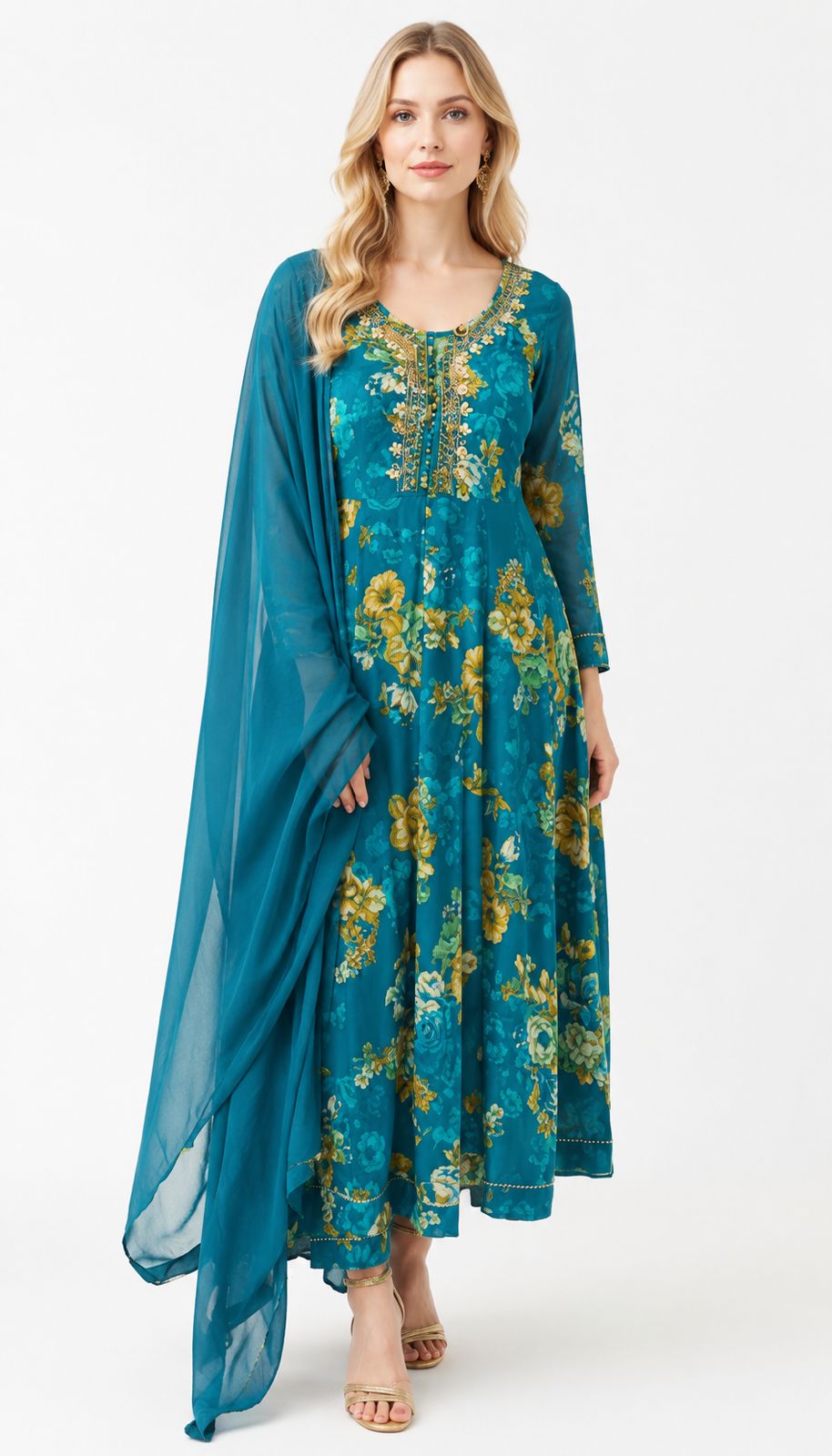 SDC-4836. Rayon 3 Piece Anarkali Kurti Set