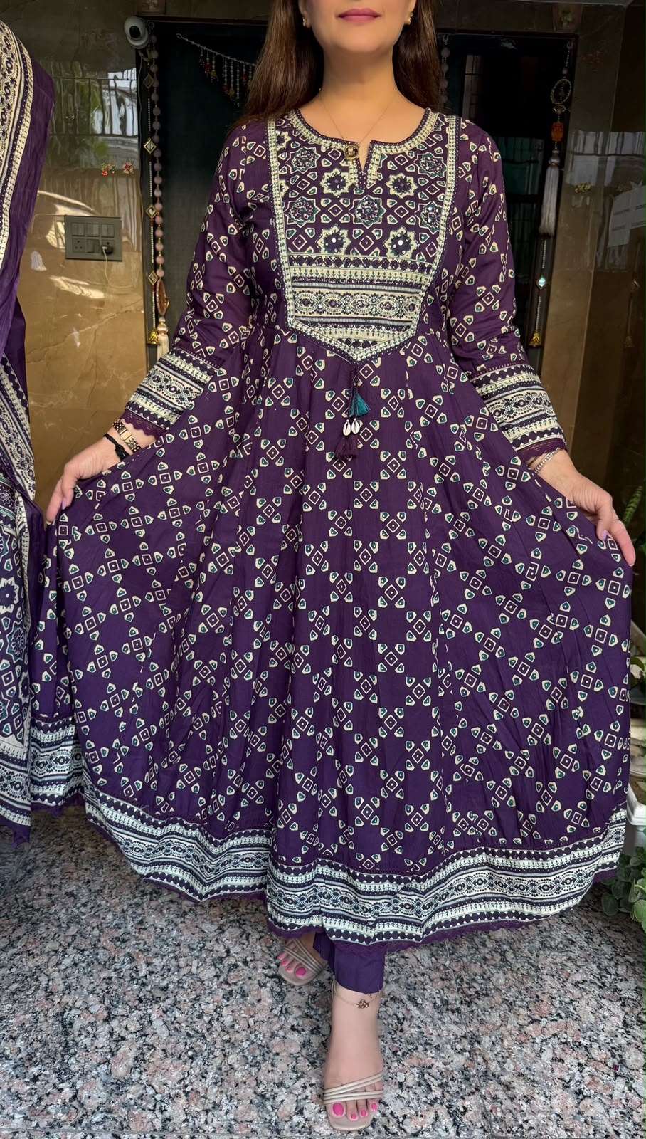 SDC-4843. Cotton 3 Piece Anarkali Flare Kurti Set