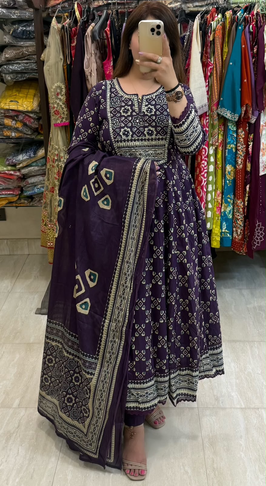 SDC-4843. Cotton 3 Piece Anarkali Flare Kurti Set