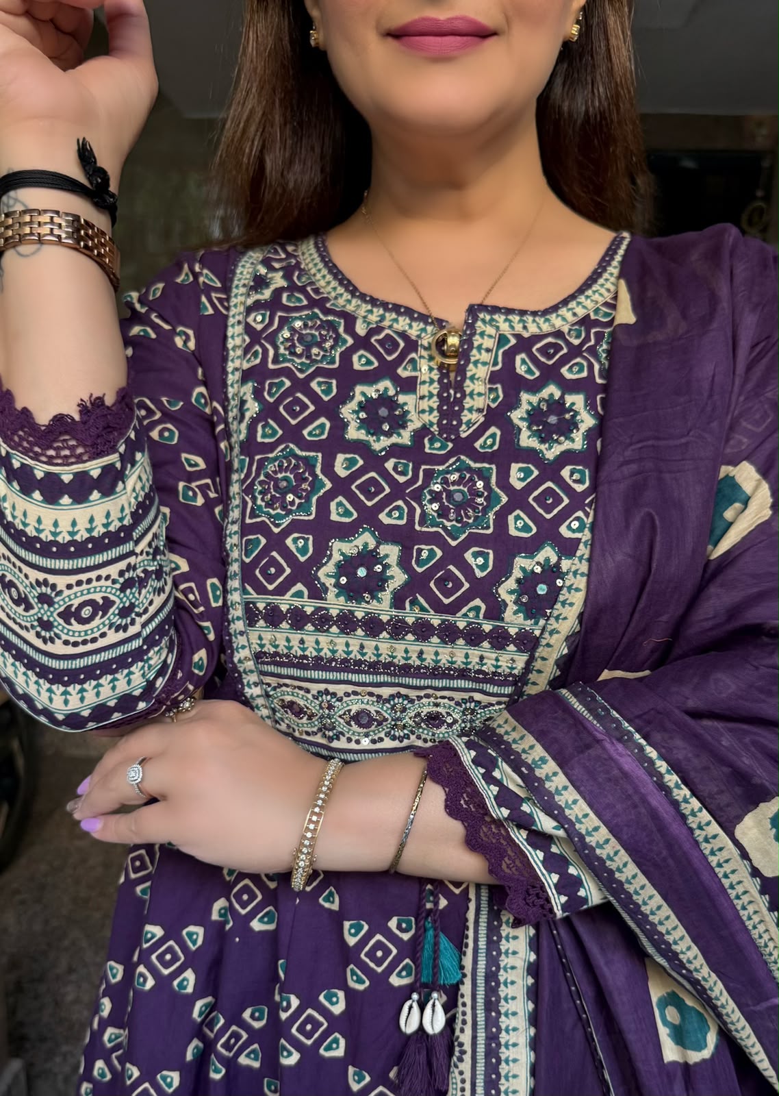 SDC-4843. Cotton 3 Piece Anarkali Flare Kurti Set