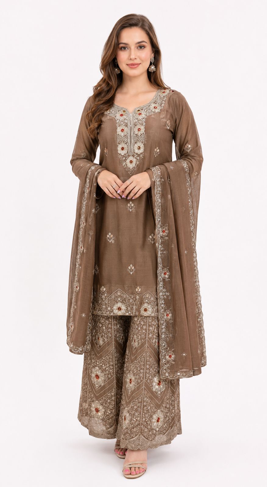 SDC-4846. Chinnon 3 Piece Full Lining Kurti Set