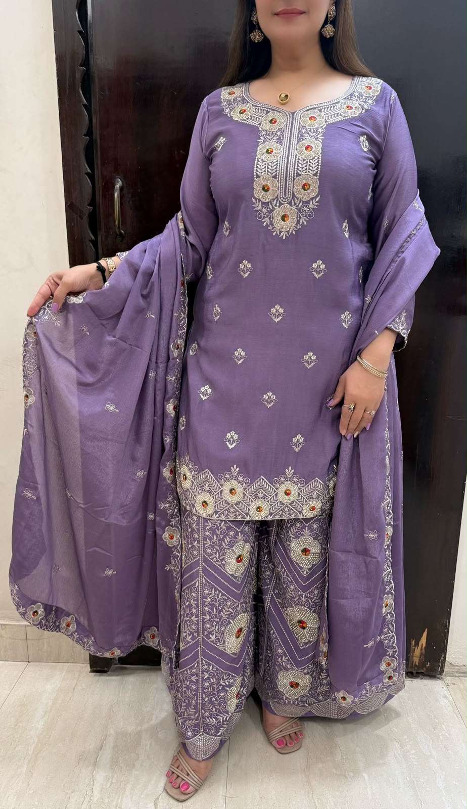 SDC-4847. Chinnon 3 Piece Full Lining Kurti Set