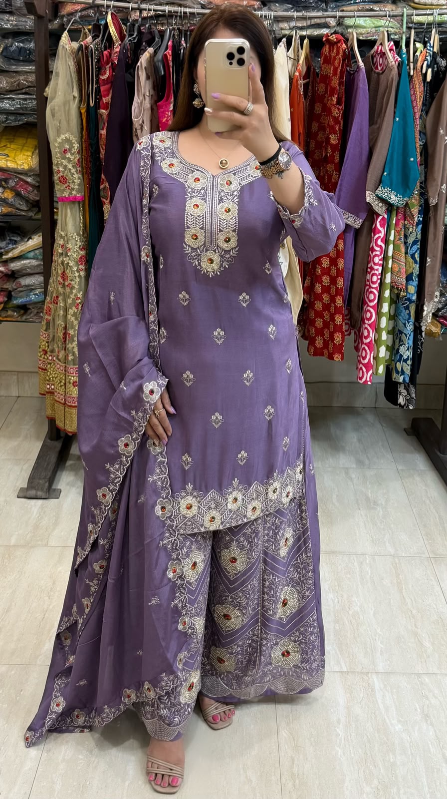 SDC-4847. Chinnon 3 Piece Full Lining Kurti Set