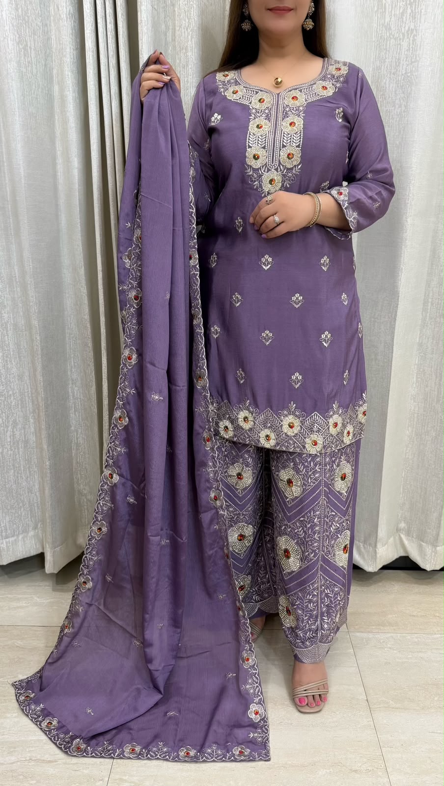 SDC-4847. Chinnon 3 Piece Full Lining Kurti Set