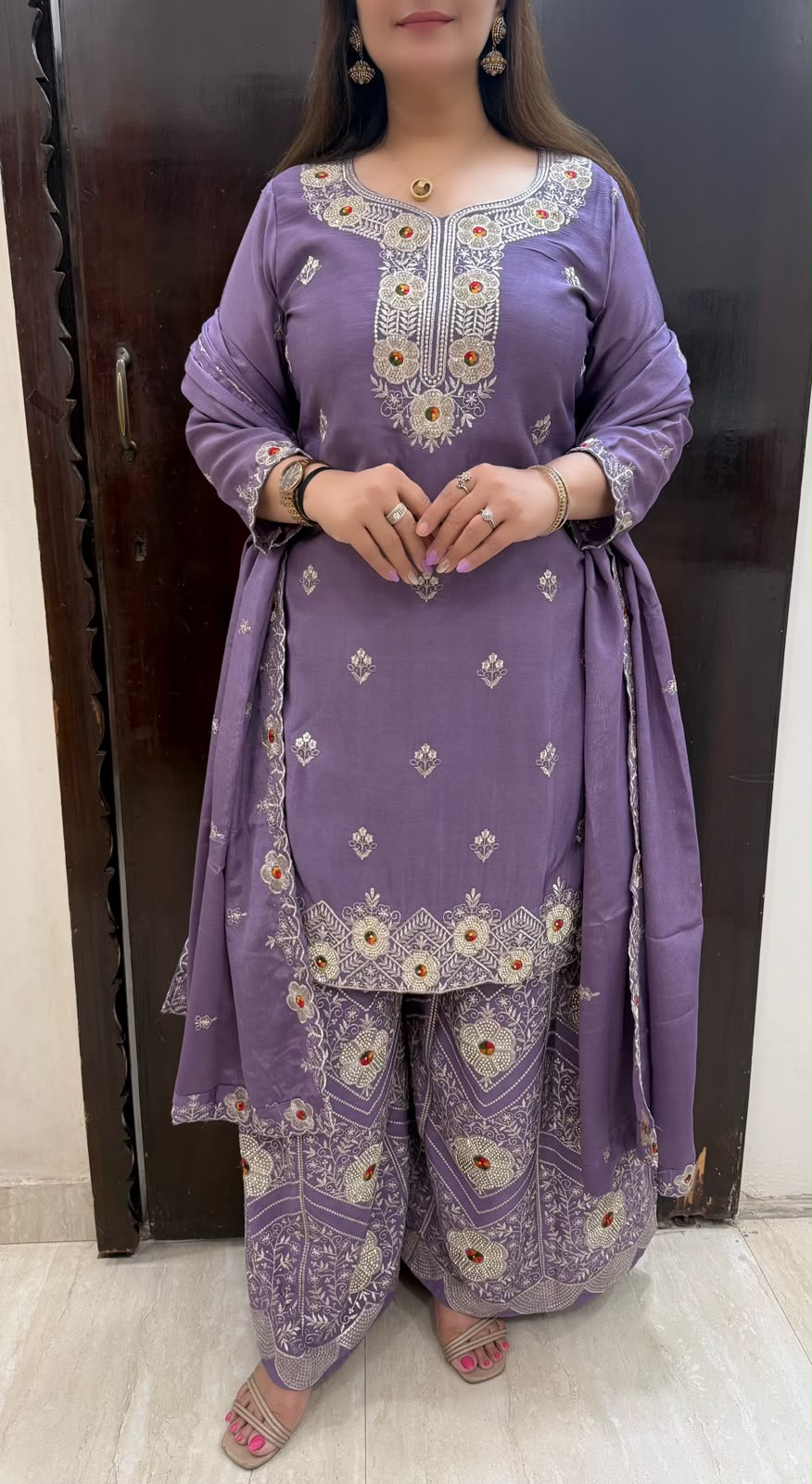 SDC-4847. Chinnon 3 Piece Full Lining Kurti Set