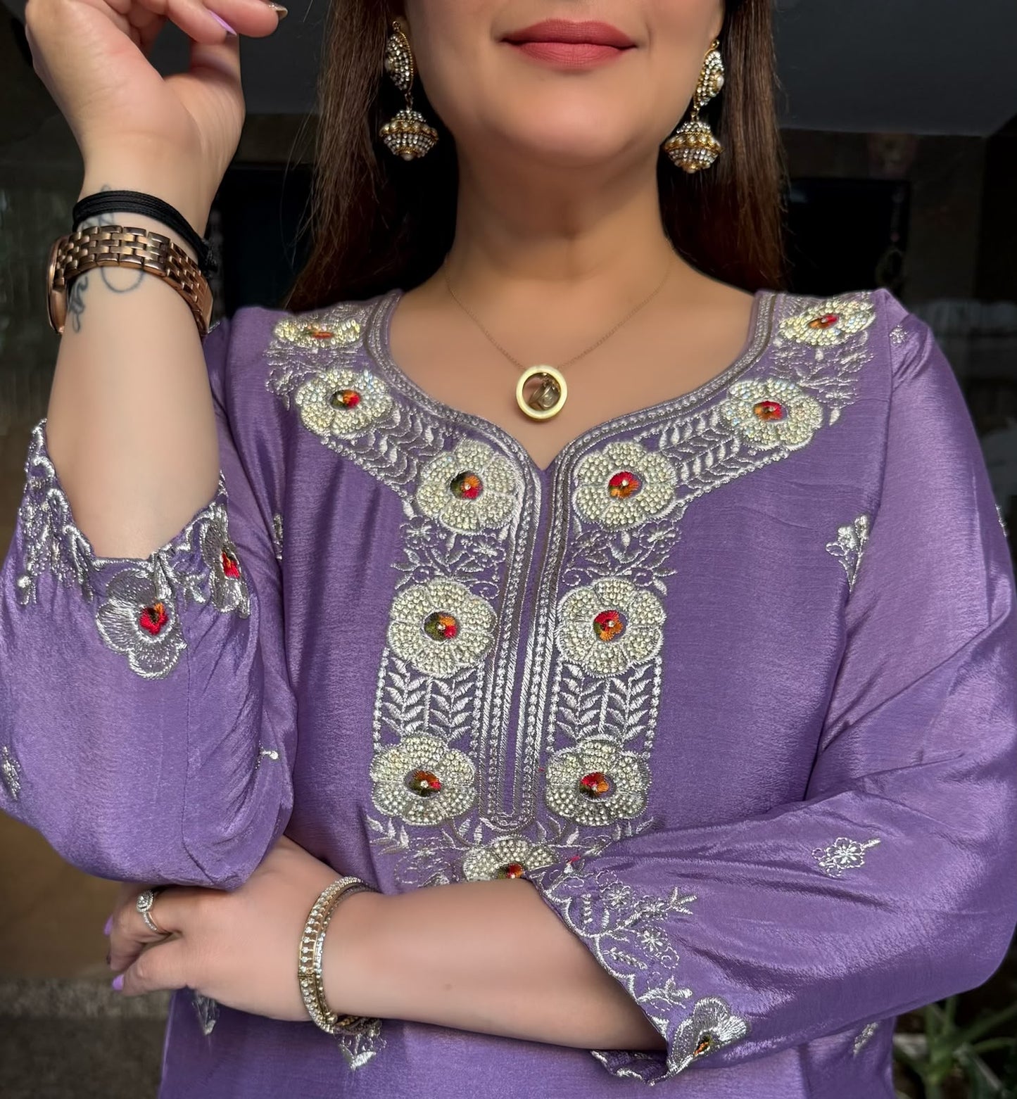 SDC-4847. Chinnon 3 Piece Full Lining Kurti Set