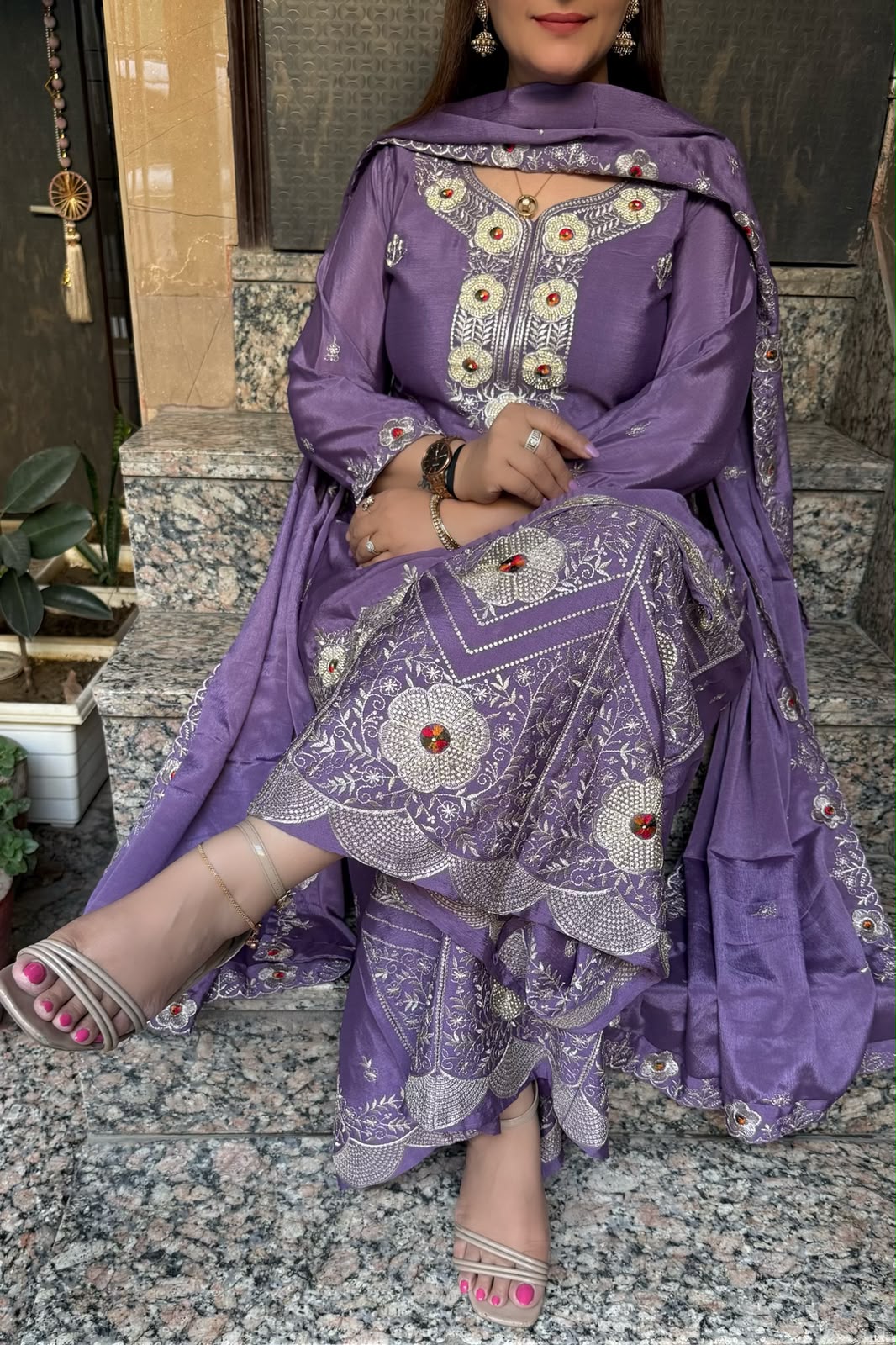 SDC-4847. Chinnon 3 Piece Full Lining Kurti Set