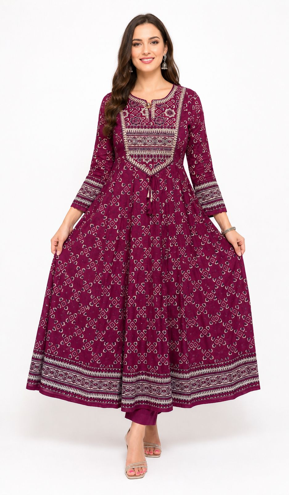 SDC-4842. Cotton 3 Piece Anarkali Flare Kurti Set