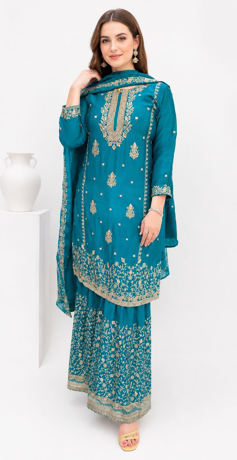 SDC-4848. Chinnon 3 Piece Full Lining Kurti Set