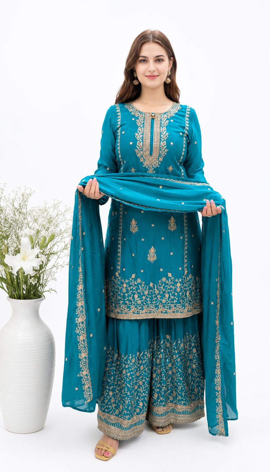 SDC-4848. Chinnon 3 Piece Full Lining Kurti Set