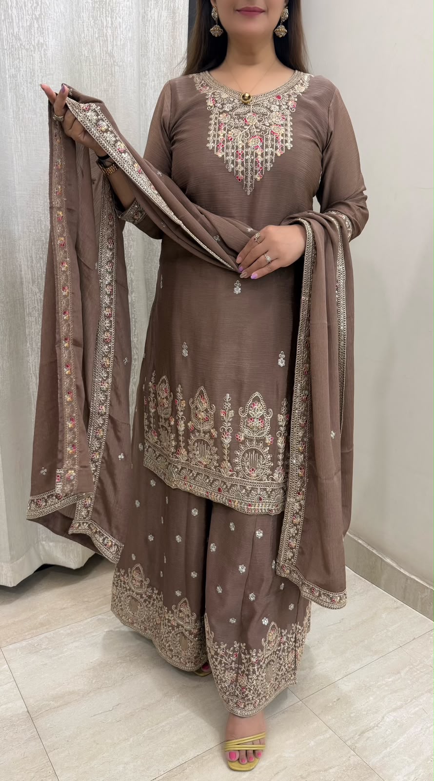SDC-4855. Chinnon 3 Piece Full Lining Kurti Set