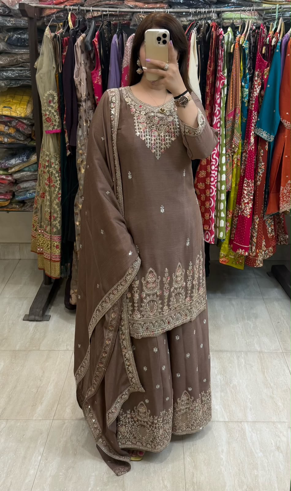 SDC-4855. Chinnon 3 Piece Full Lining Kurti Set