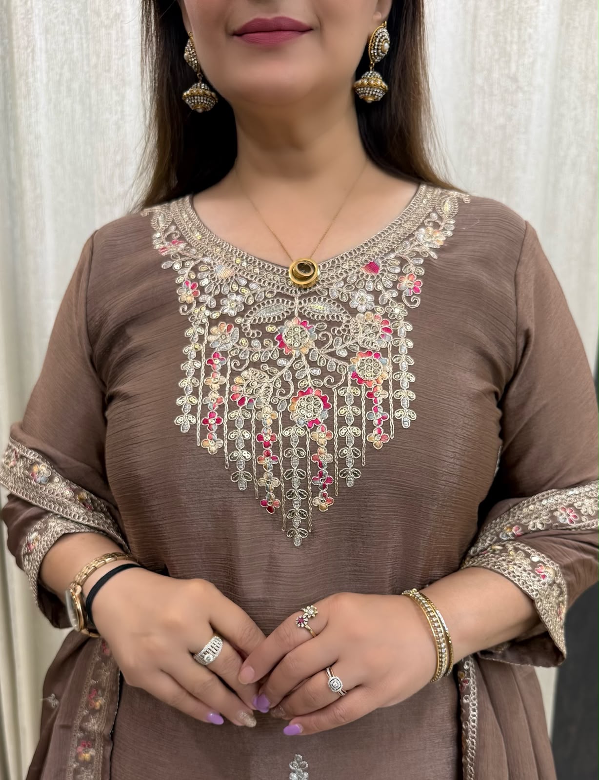 SDC-4855. Chinnon 3 Piece Full Lining Kurti Set