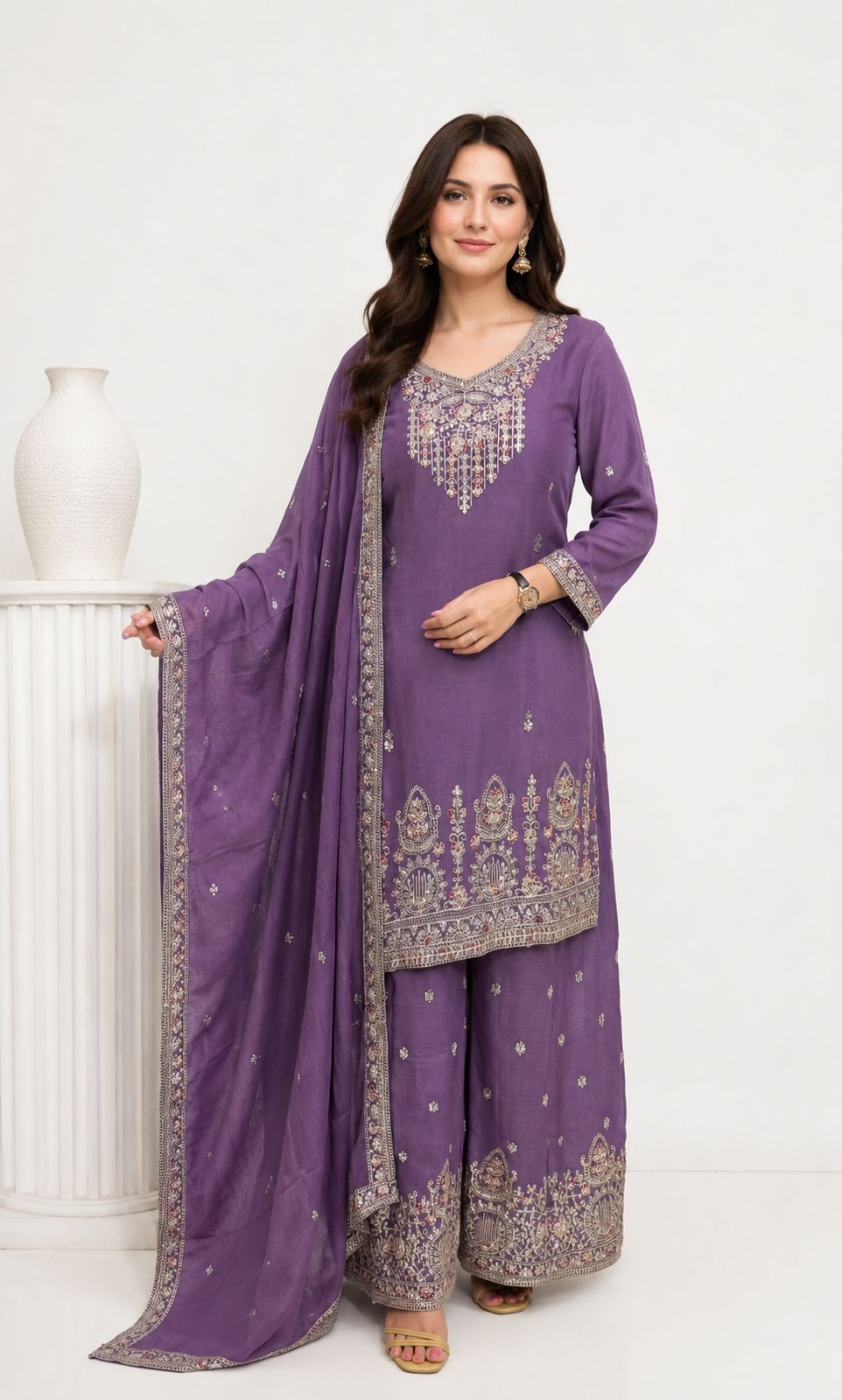 SDC-4854. Chinnon 3 Piece Full Lining Kurti Set