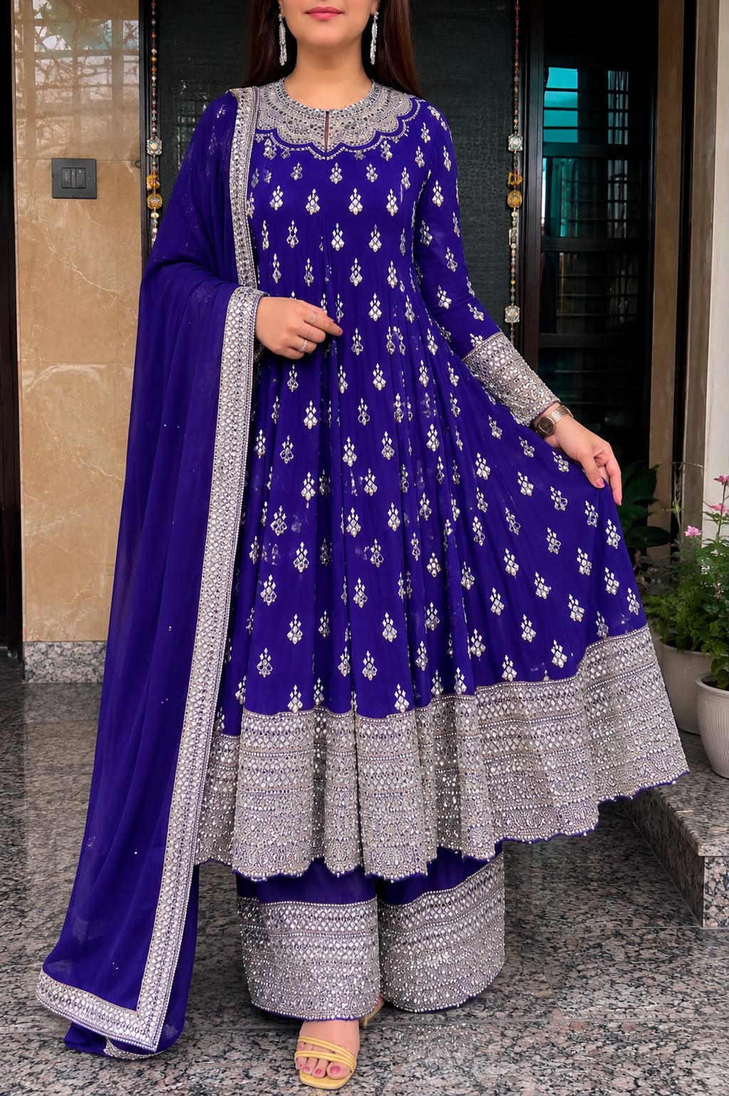 SDC-4912. Pure Crepe Digital Print 3 Piece Anarkali