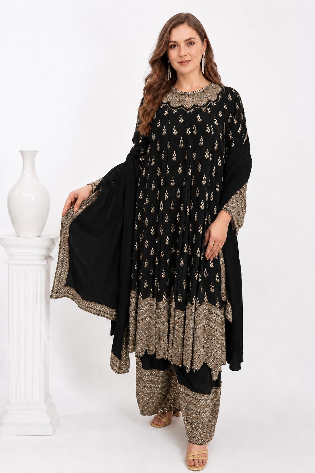 SDC-4913. Pure Crepe Digital Print 3 Piece Anarkali